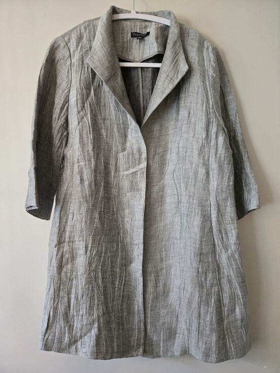 Eileen Fisher Jackets & Blazers - Eileen Fisher Italian Linen Silk [Small].Duster Jacket Silver Gray Crinkle